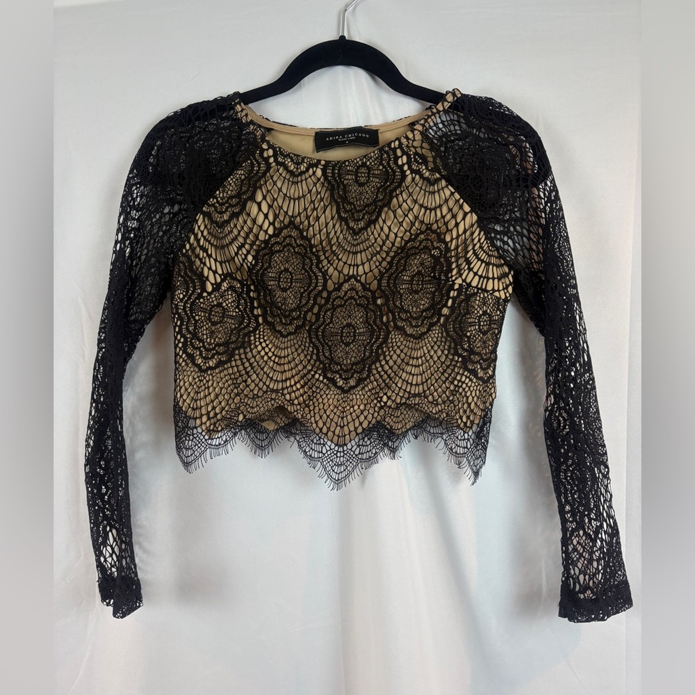 Chic Black Lace Long‎ Sleeve Blouse
